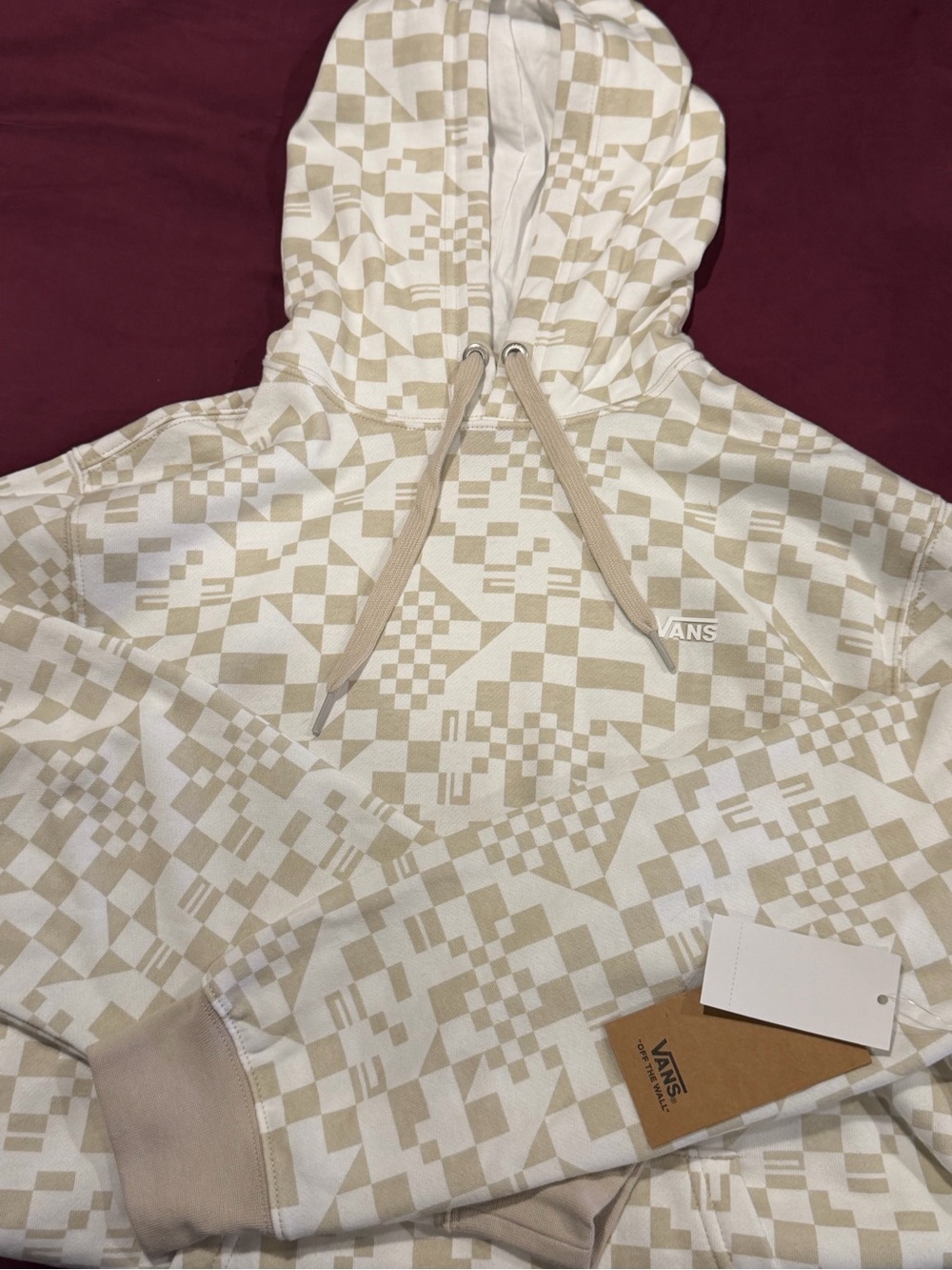 Vans Beige & White Checker Pattern Hooded Sweatshirt
